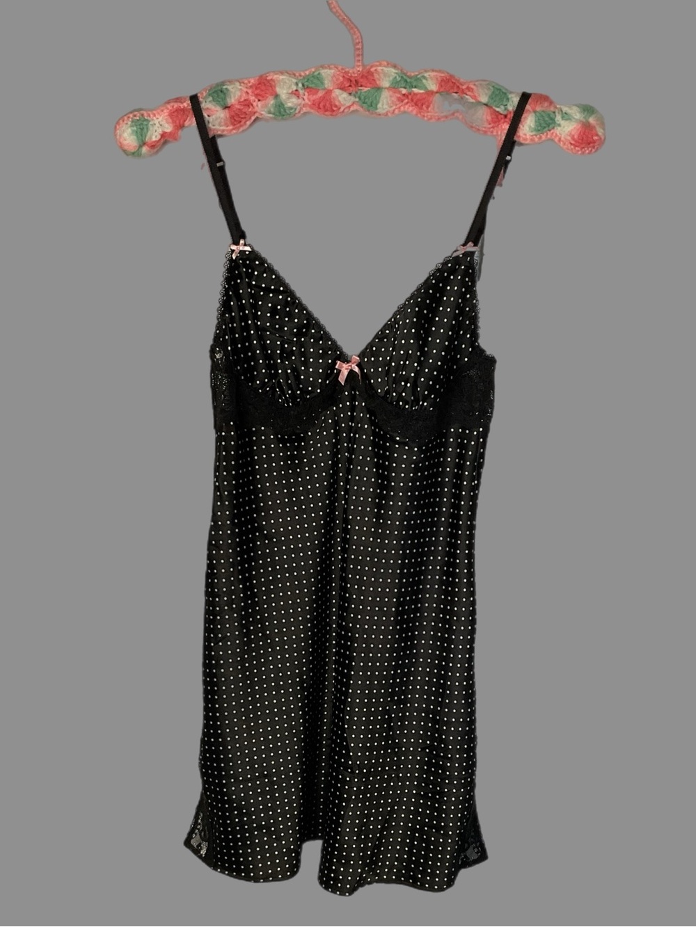 Victoria's Secret XS Black Satin Polka Dot Sexy Chemise Lace Slip Y2K - Picture 3 of 16